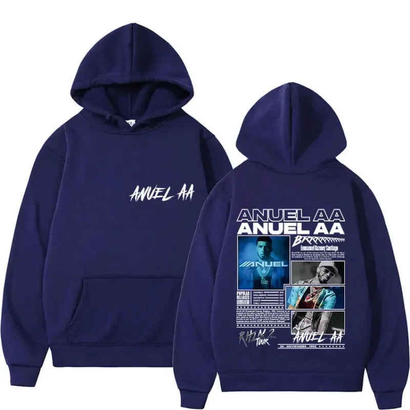 Rapper Anuel AA Rhlm 2 Album 2025 Merch Hoody Men's Clothing Rock Hip Hop Oversized Sweatshirts Winter Casual Long Sleeve Hoodie