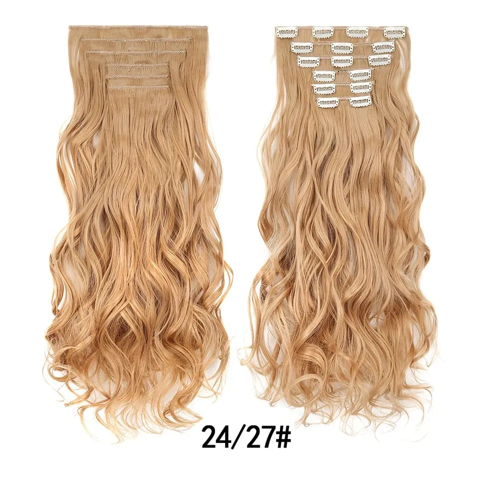 Women 20 Inches Wavy Curly Full Head 6 Separate Pieces Heat Resistance Synthetic Hair Clip in Hair Extensions