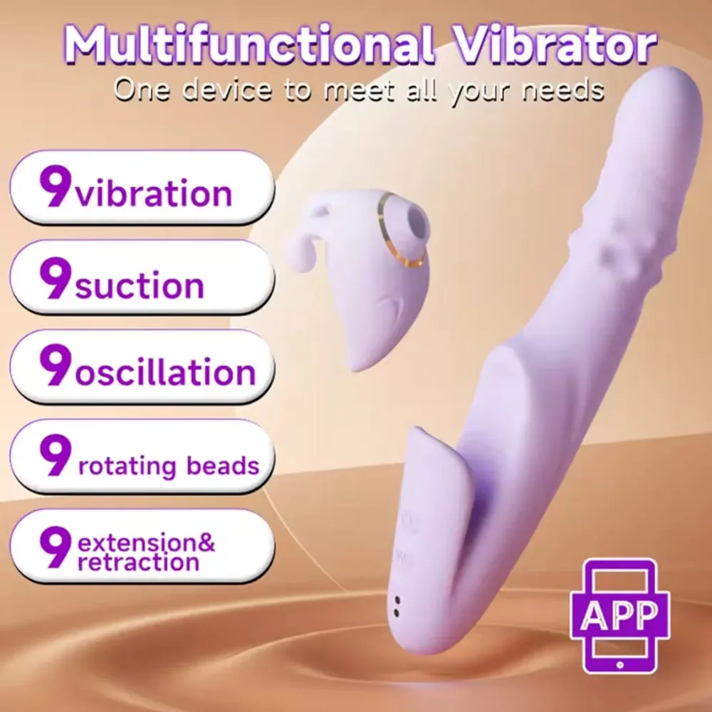 Thrusting Vibrator Detachable Sucker Orgasm Clitoris Stimulator APP Control 9 Sucking & 9 Telescopic Modes Sex Toys for Wome