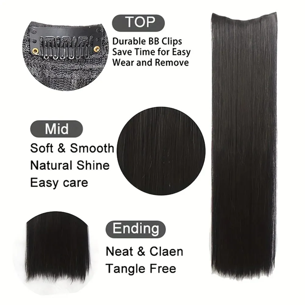40 inch Long Straight Synthetic Hairpieces Clip In Hair Extensions Black Natural Hair Piece for Women