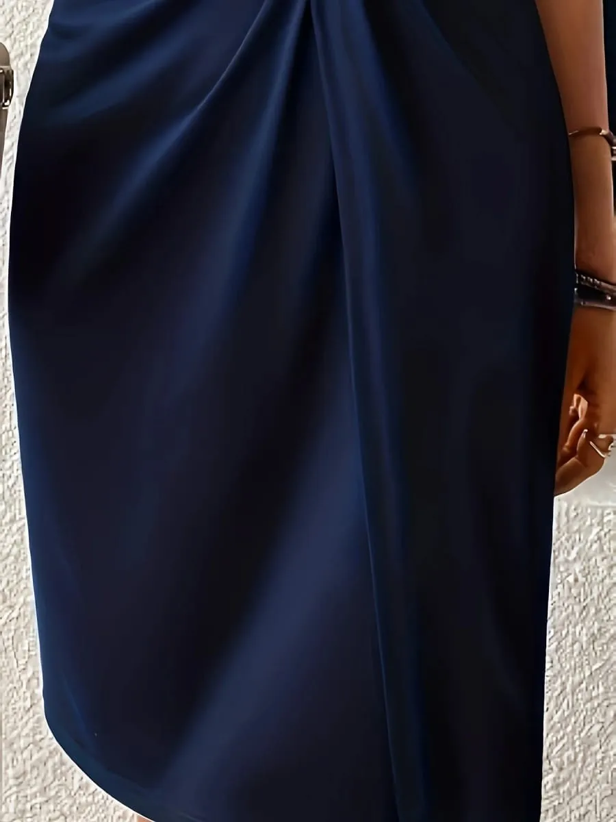 Commute Style Sleeveless Hollow out Dress Women's Knot Waist Slimming Elegant Midi Skirt