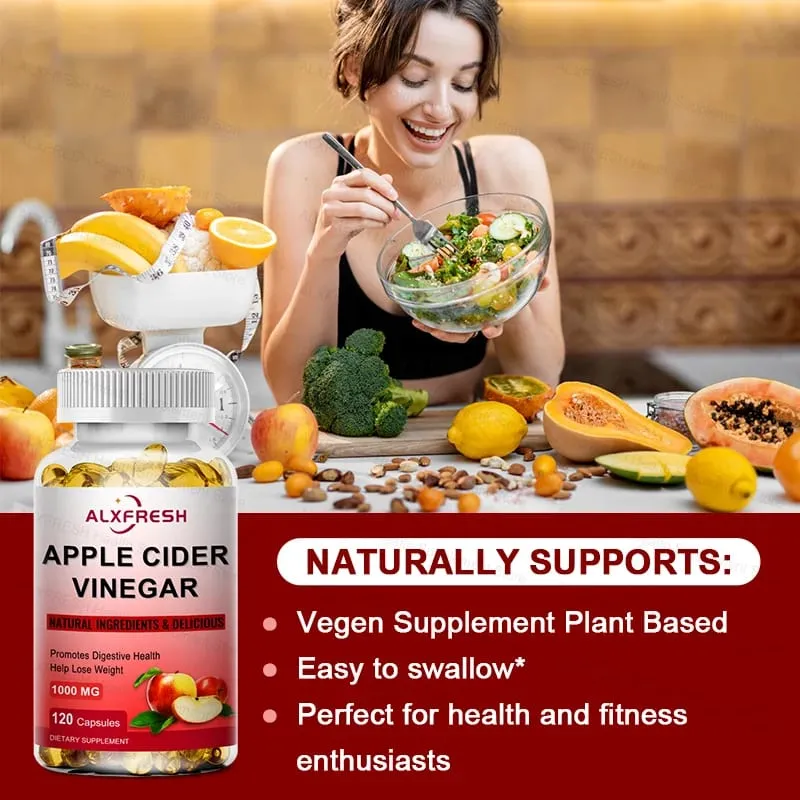 Apple Cider Vinegar Capsules Flat Belly Weight Management Digestion Detox Metabolism Burn Fat Appetite Suppressant