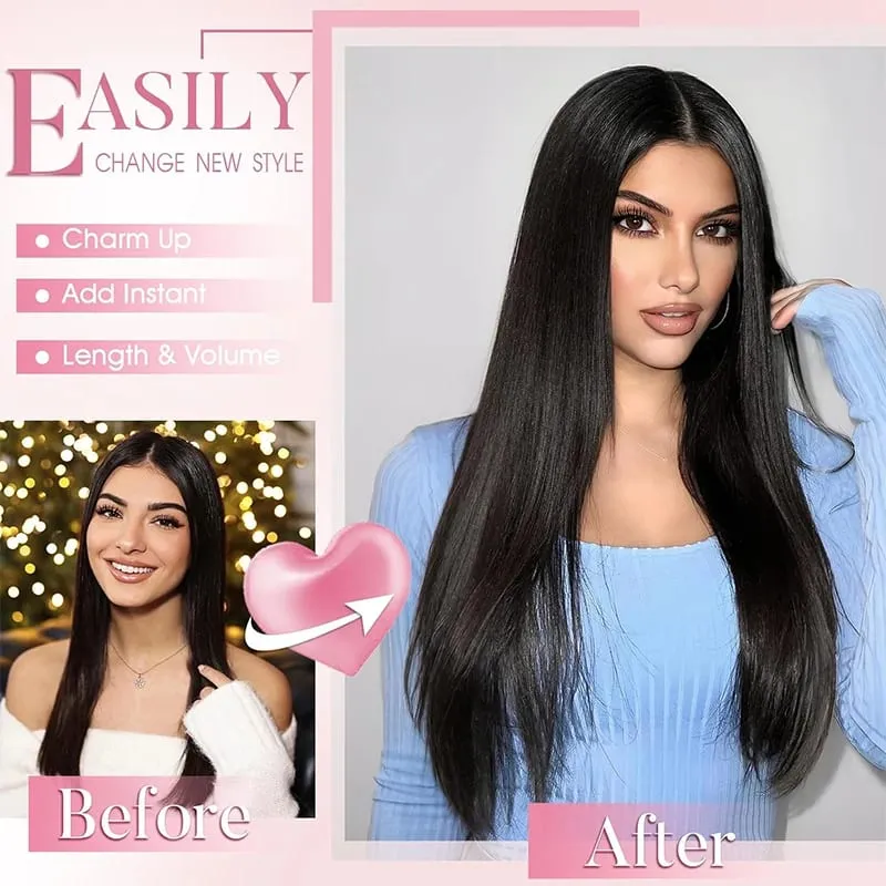 Wig piece for women long straight hair extensions 11 card four piece set synthetic clip hair