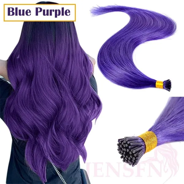 I Tip Color Hair Extensions 0.5g/Strand Remy Fusion 100% Human Hair Keratin Capsule Purple Blue Pink For Women