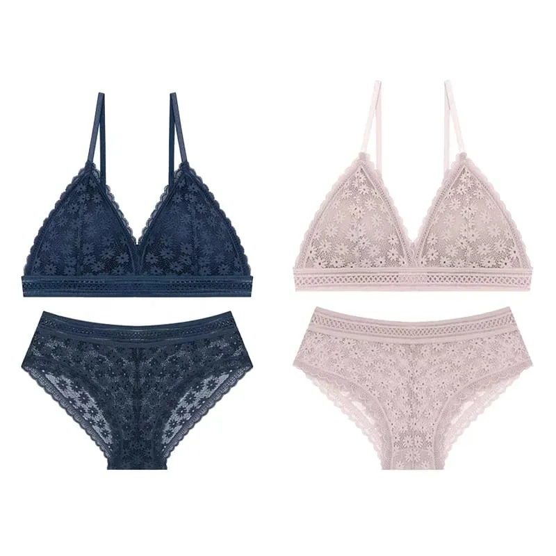 2PCS Sexy Lace Bra and Panty Set Push Up Seamless Bras Mid Waist Briefs Underwear Sets Sexy Underwear for Women
