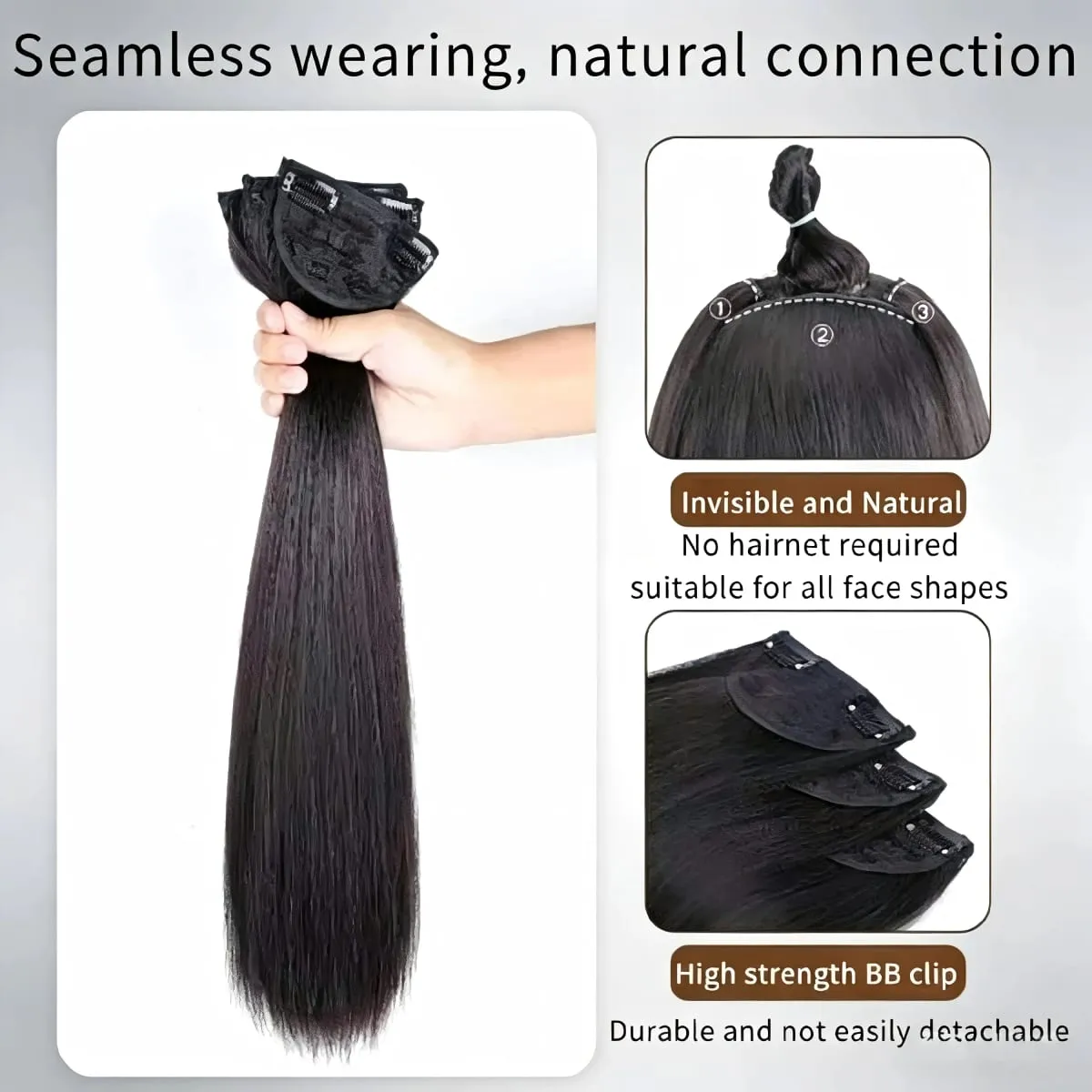 3Pcs Long Straight Synthetic Clip In Hair Extensions Invisible Seamless Natural Hairpiece Lightweight Secure BB Clips For Women