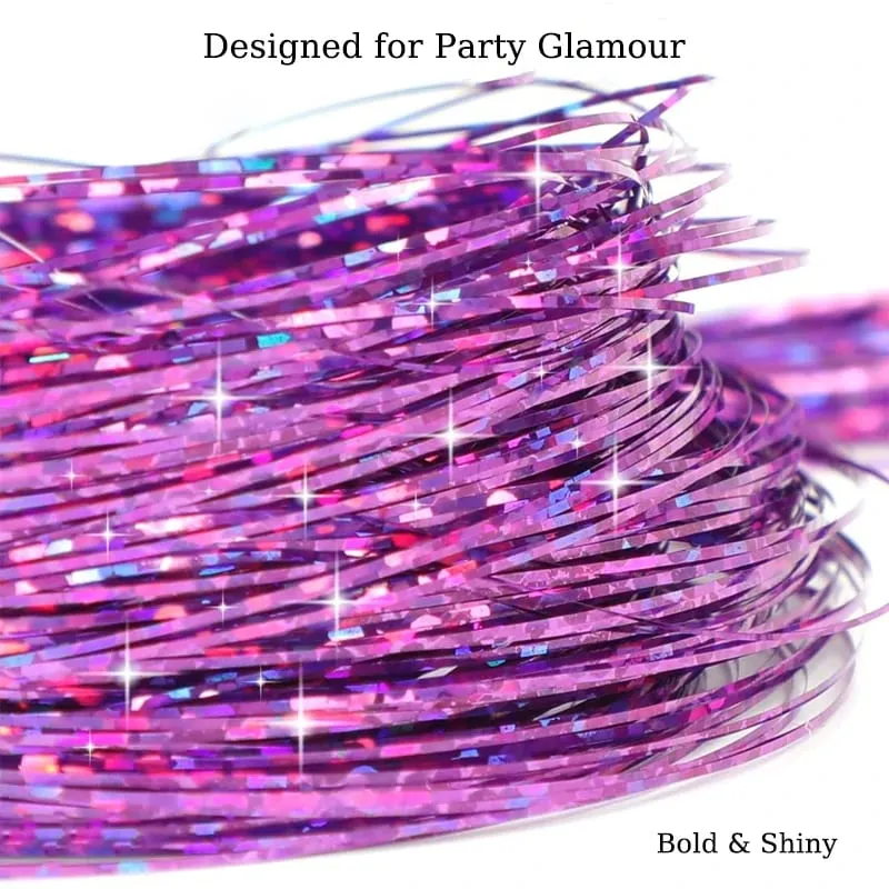 6Pcs Hair Tinsel Kit 24inch 1200 Strands Glitter Tinsel Hair Extensions Shiny Colorful Tinsel Hair Party Highlights for Women