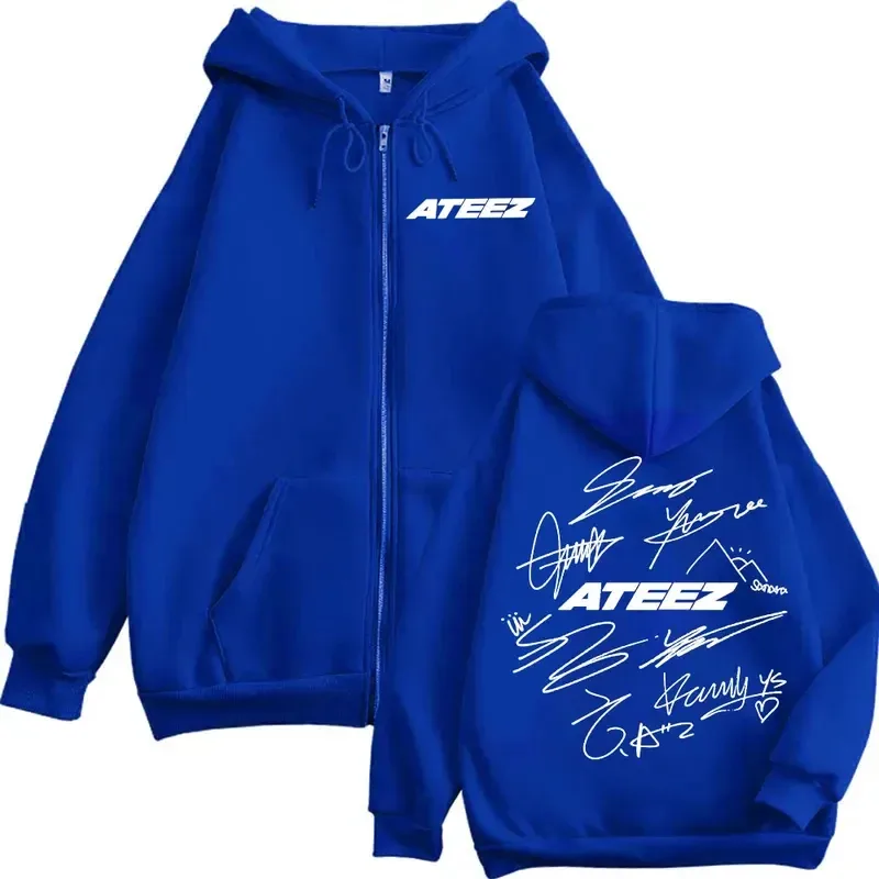 限定 Kpop ATEEZ ロゴ両面プリントジッパーパーカーファッションヒップホップジップアップスウェット男性女性カジュアル特大プルオーバー