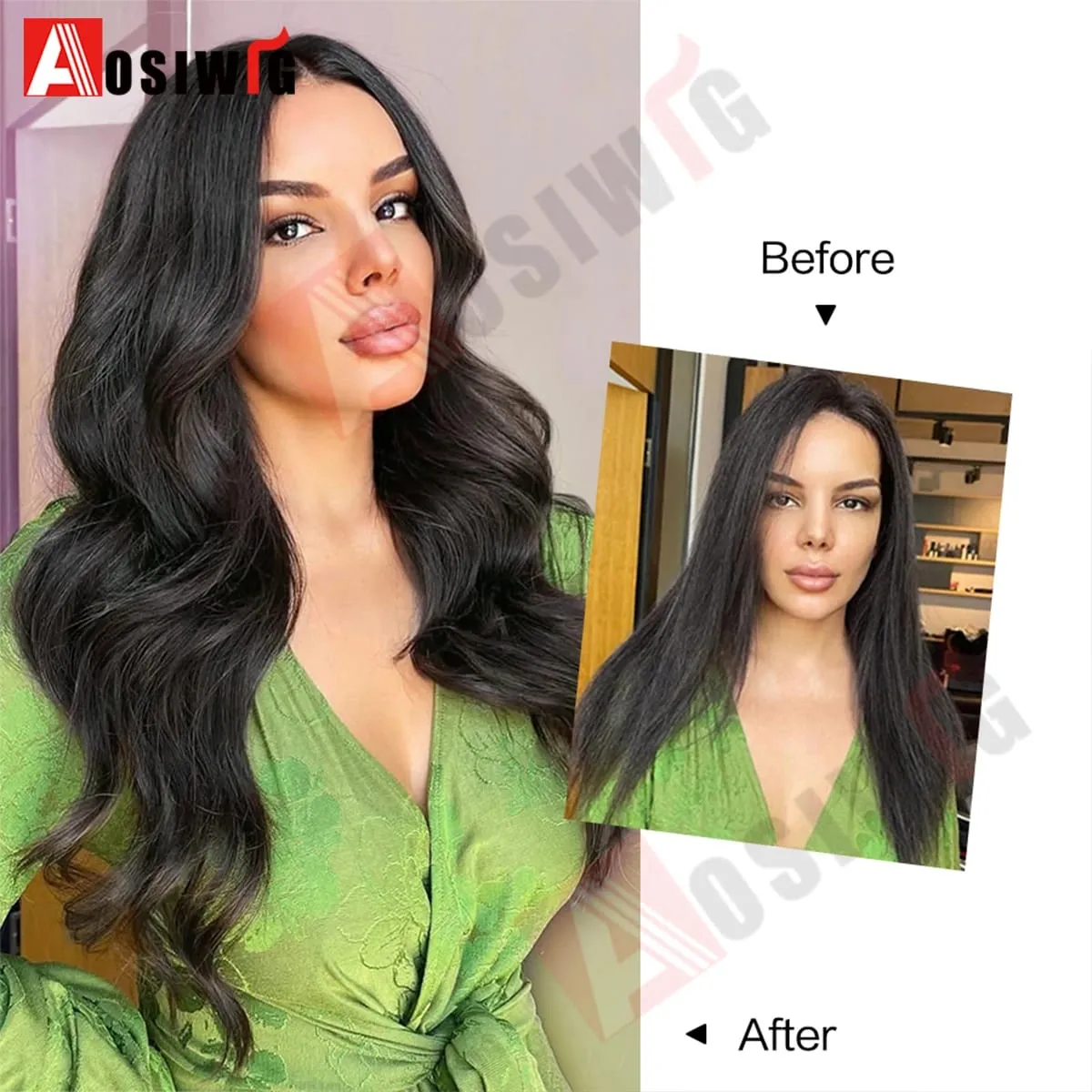 20Inch Synthetic Long Wavy Curly 5 Clip in Hair Extension Fashion Invisible V-shaped Heat Resistant Black Hairpiece for Women