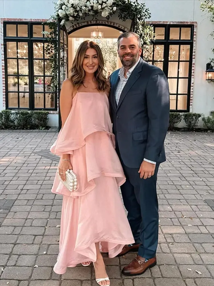 Women Pink Ruffled Strapless Dress Sleeveless Backless Loose Long elegant robes 2025 Lady Vacation Beach Party Evening Gown New