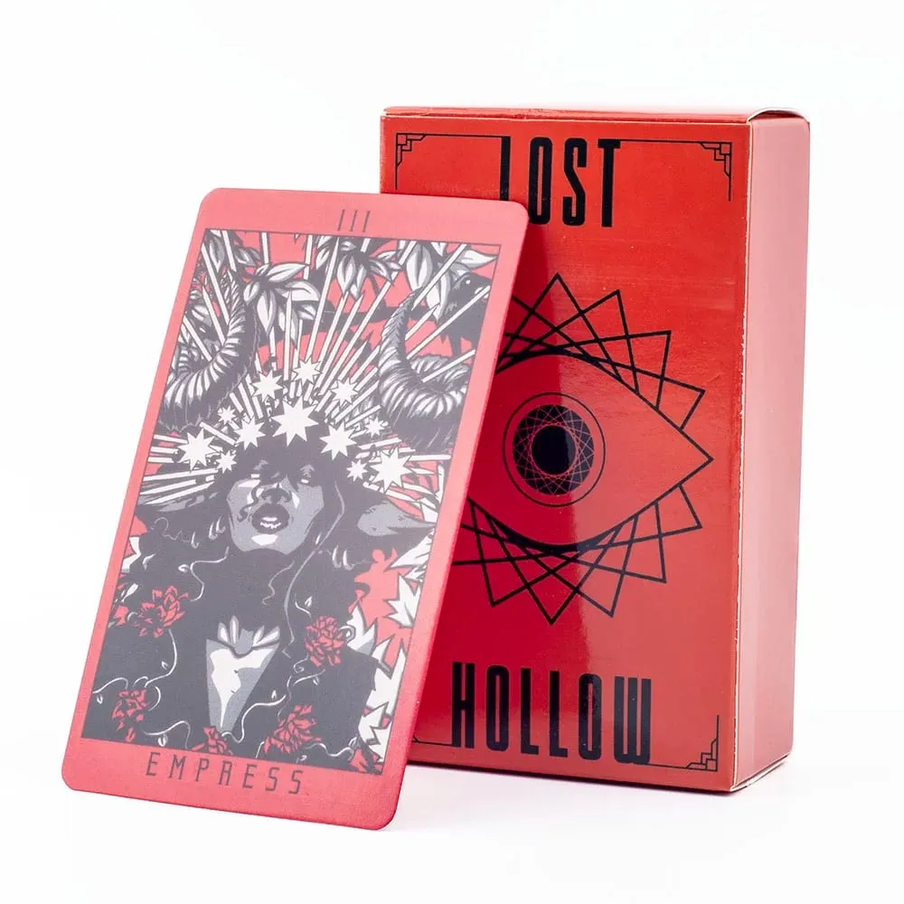 Lost Hollow Tarot 80-Card Game Set with Guidebook - Red Gilded Edges Perfect for Family Parties Compact Size 10.3x6cm