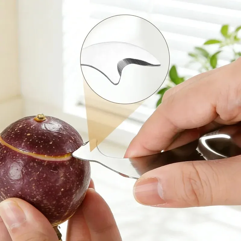 Dual Function Passion Fruit Cutting Scooping Tool Integrated Stainless Steel Fruit Spoon Easy Clean Kitchen Gadget