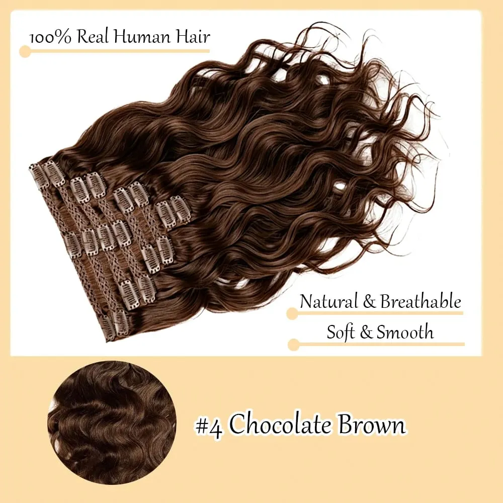 #4 Body Wave Clip In Hair Extensions 100% Real Human Hair Chocolate Brown Clip In Human Hair Extensions 120g/8pcs For Woman