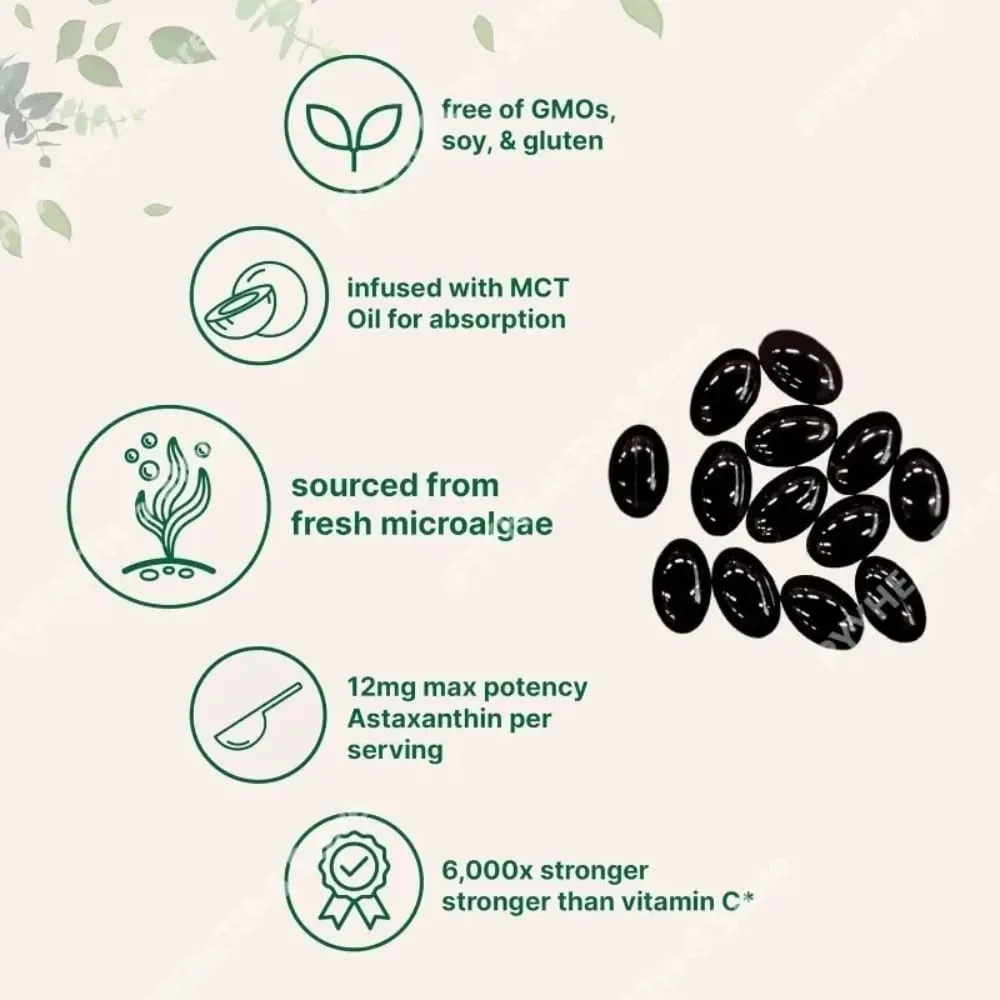 Astaxanthin 12mg Softgels - Καθημερινή Αντιοξειδωτική Υποστήριξη Μη ΓΤΟ χωρίς γλουτένη 120 κάψουλες σόγιας για ενήλικες