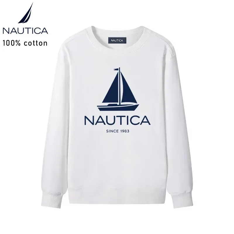 Nautica American classic sailing yacht logo printed men's and women's high-quality pure cotton loose-fitting men's sweatshirt