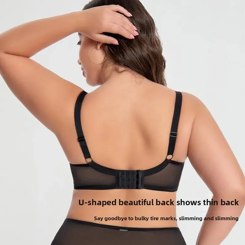 Plus Size Bra Set D-L Cup Minimizer Full Coverage Lingerie Anti Sagging Push Up Breathable Mesh High Waist Panties Women