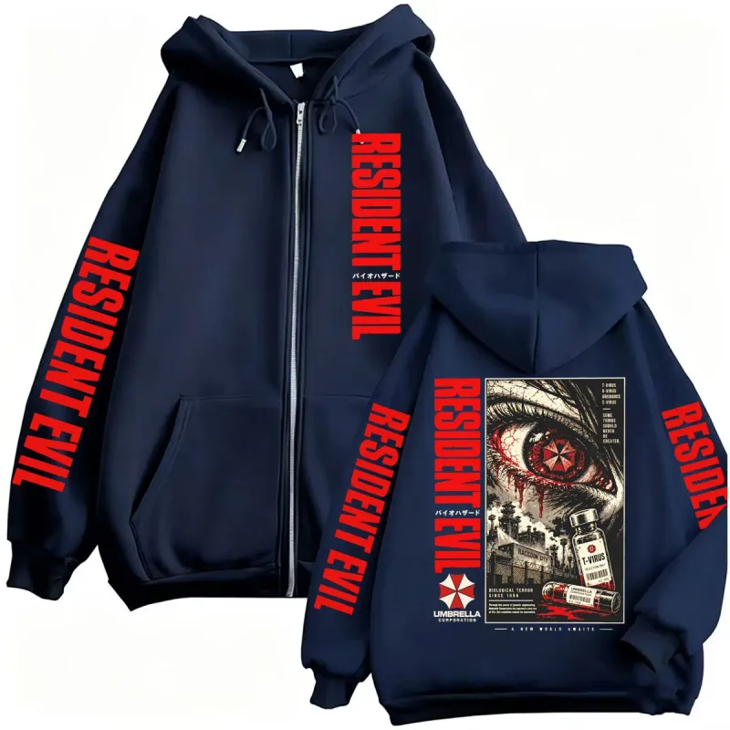 Vintage Resident Evil Zombie Horror Gaming Zip Up Hoodies Men Women Fashion Classic Harajuku Sweatshirts Jacket Coats Streetwear