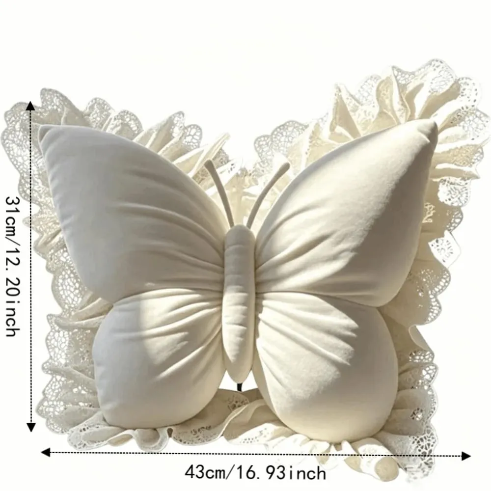 Decorative Cushion Velvet Butterfly Plush Pillow Lace Trim Plush Bow Plush Cushion Soft Cute Bow Throw Pillow Office