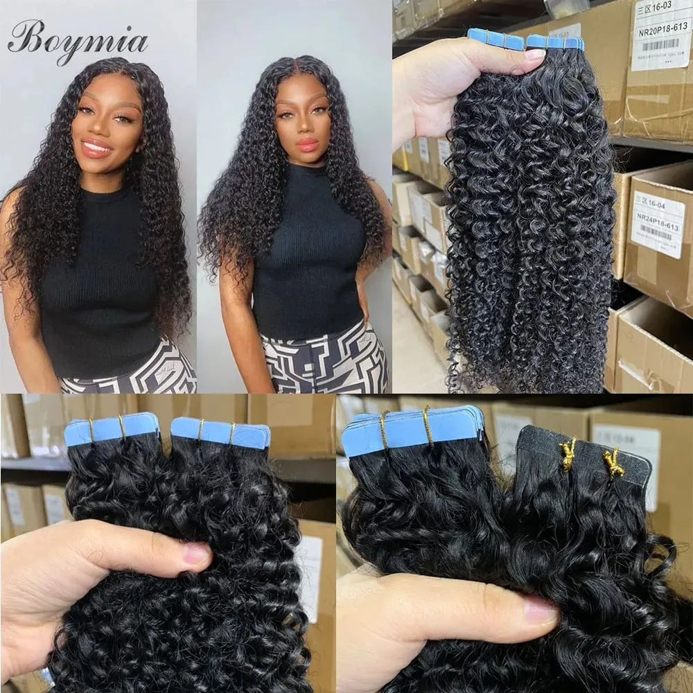 Afro Kinky Curly Tape In Human Hair Extensions For Black Braizlian Remy Kinky Curly Human Hair Skin Weft Adhesive Invisible Hair