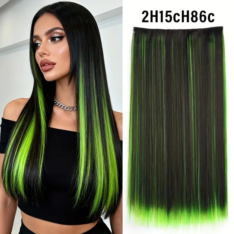 Synthetic 24Inch Long Straight 5 Clips Colorful Highlight Hair Extension Natural Soft Silky Hairpiece for Women Daily Use