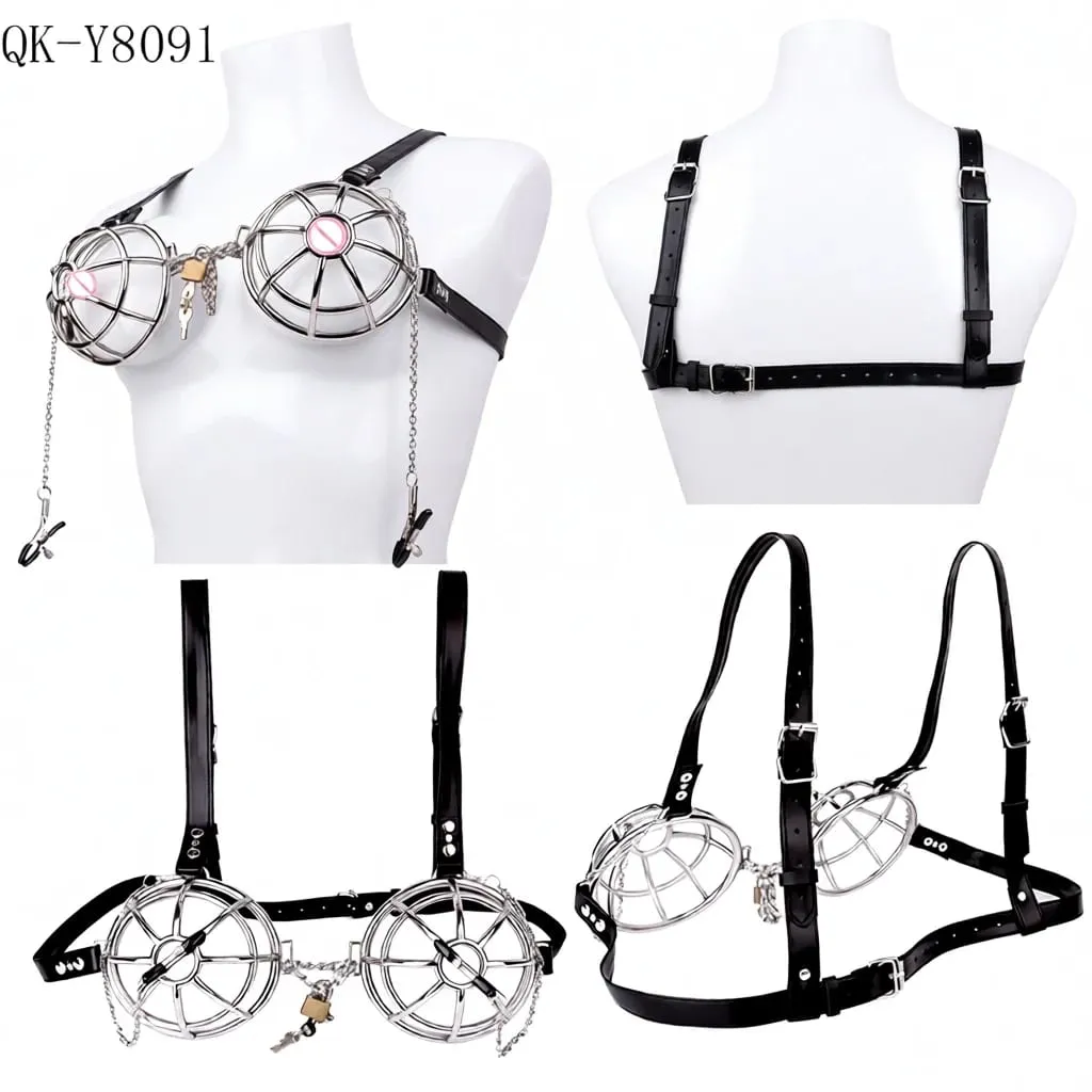 Wearable Metal Erotic Bra Sex Chest Hood Heavy-duty Breast Binder Chest Cover Nipple Massager Nipples Teating For Women Men