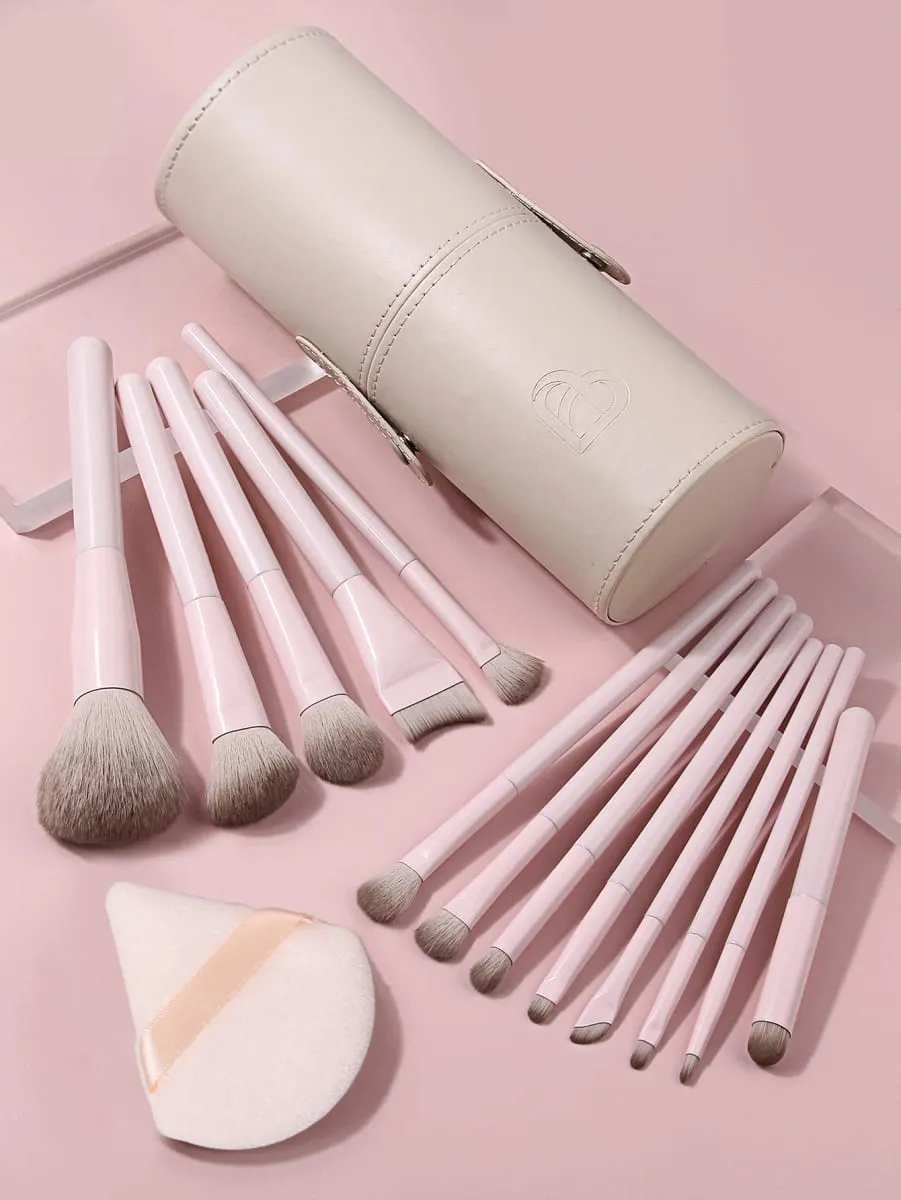 15Pcs Makeup Brushes Set with Storage Bucket & Triangle Powder Puff Foundation Blush Eyeshadow Contour Full Face Makeup Tools