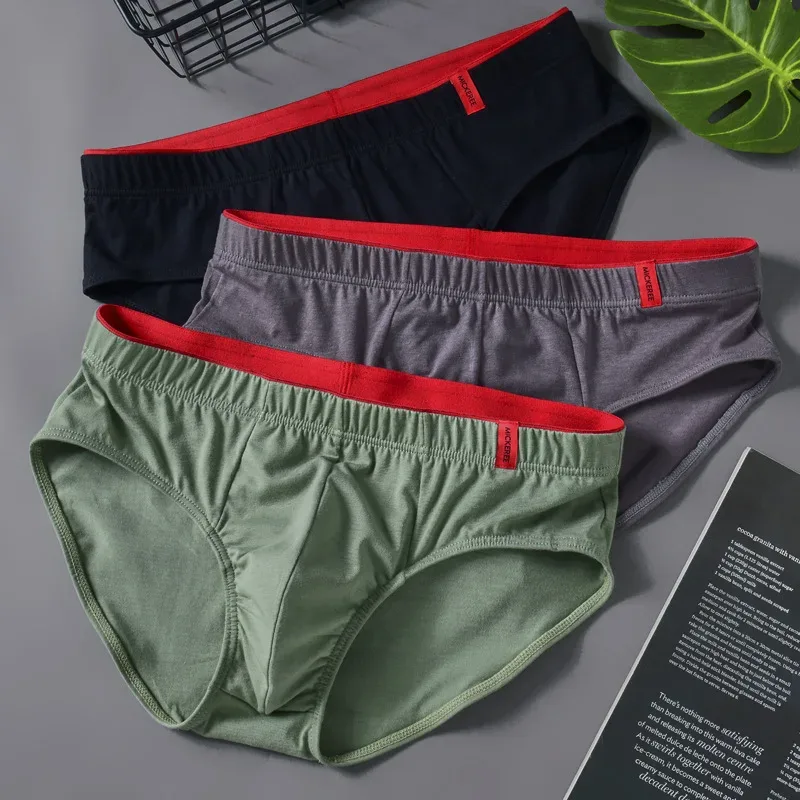 Men Briefs Solid Color Cotton Youth Briefs Waist Comfortable Sexy Explosion Trend Breathable Underwear Sissy Panties