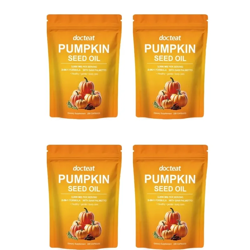 Docteat Pumpkin Seed Oil Capsules 2-in-1 with Saw Palmetto for Urinary System Comfort Support 3 000 Mg Per Serving 180 Capsules