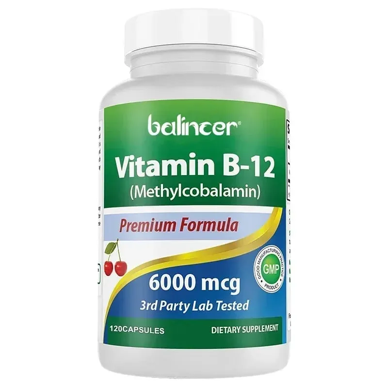 Vitamin B12 Supplement 6000mcg - Energy Brain Memory Mood Heart Function Nervous & Immune System Support 30/60/120 Capsules