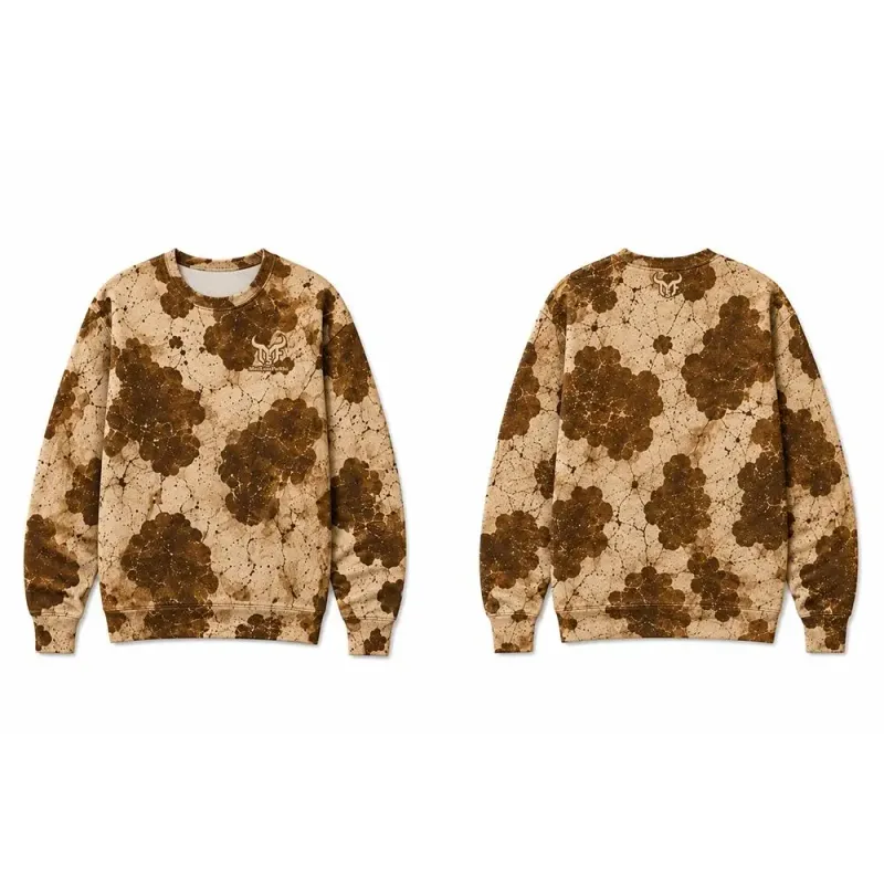Western-inspired Fossil-print Cow Pattern Sweatshirt Men Vintage All Over Print Pullover Streetwear Unisex Casual Long-sleeved