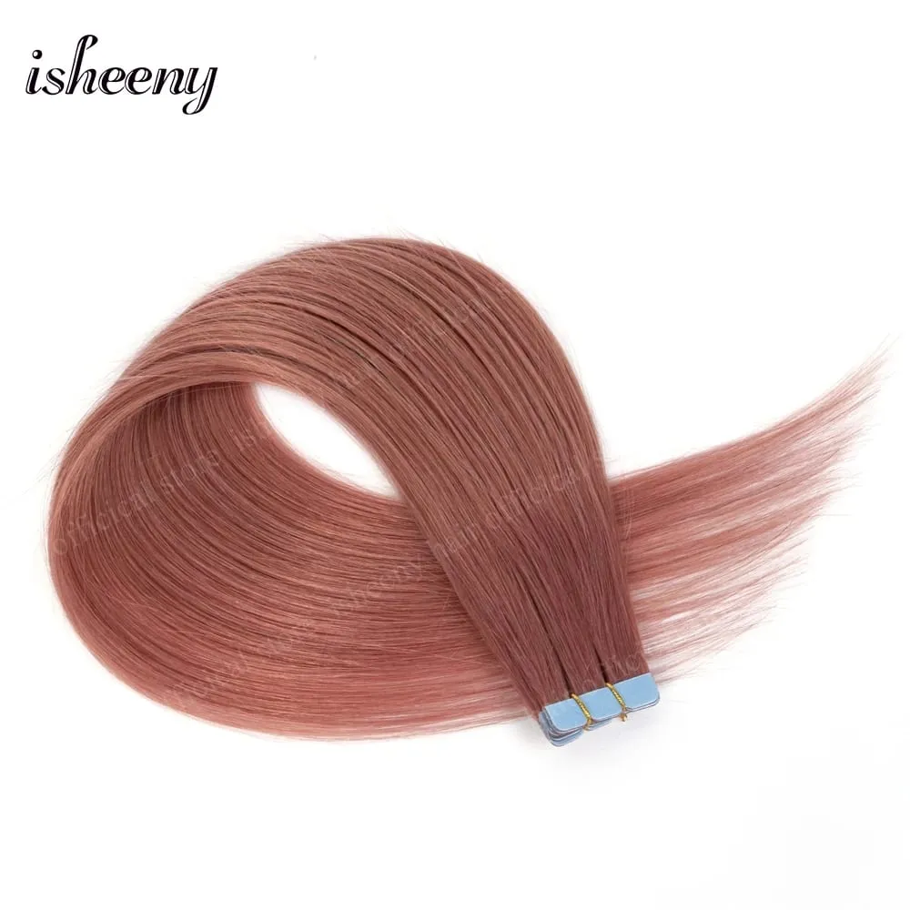 Isheeny 12' 16' 20' Tape In Hair Extensions Invisible Adhesive Tape In Hair Extension 10pcs/pack Pink Purple Blue Colorful Hair