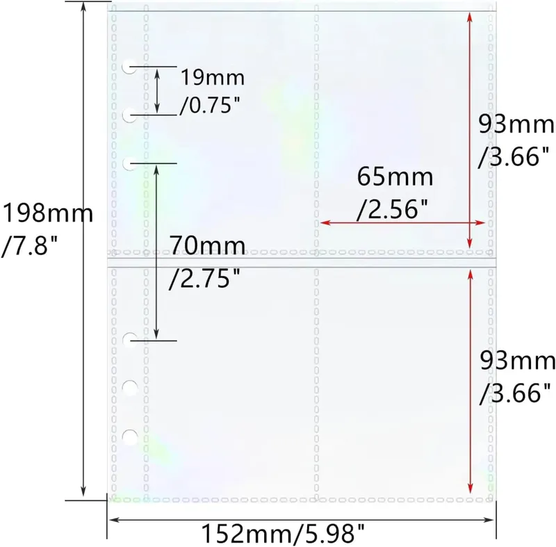 10 Sheets A5 6 Ring Binder Card Sleeves Photocard Holder Pages Trading Card Storage Inserts Card Album Refills Photo Organizer