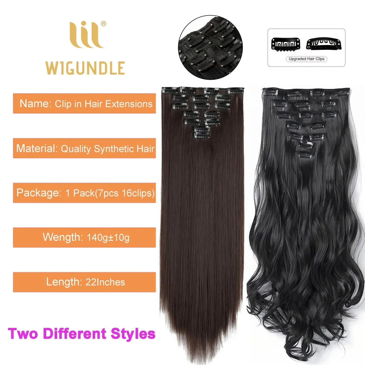 Clip in Hair Extensions for Women 22 Inches Long Wavy Curly Hair Extension Full Head Synthetic Hair Extension Hairpieces