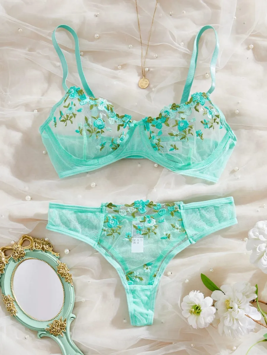 New Multiple Colors Available Embroidory Floral Babydoll Dresses Sexy Lingerie No-pad Bra And Brief Elegant Sleepwear Push Up