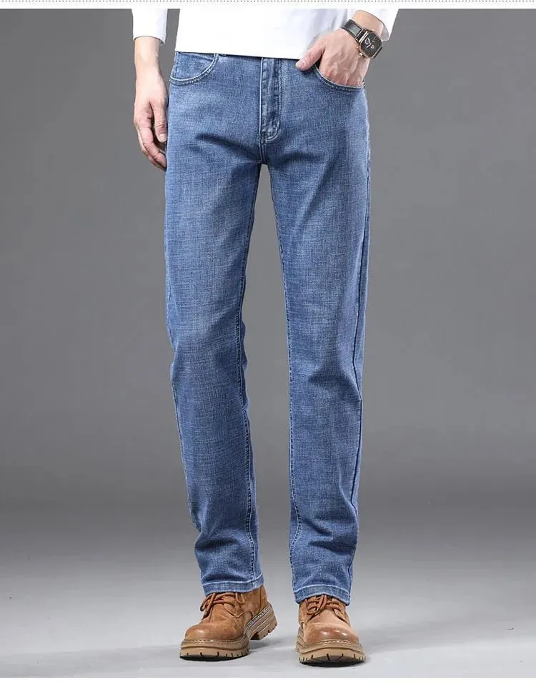 2026 Spring Summer Men's Slim Jeans Stylish Casual Stretch Fabric Denim Pants Classic Trousers Smoke Gray Plus Size 40