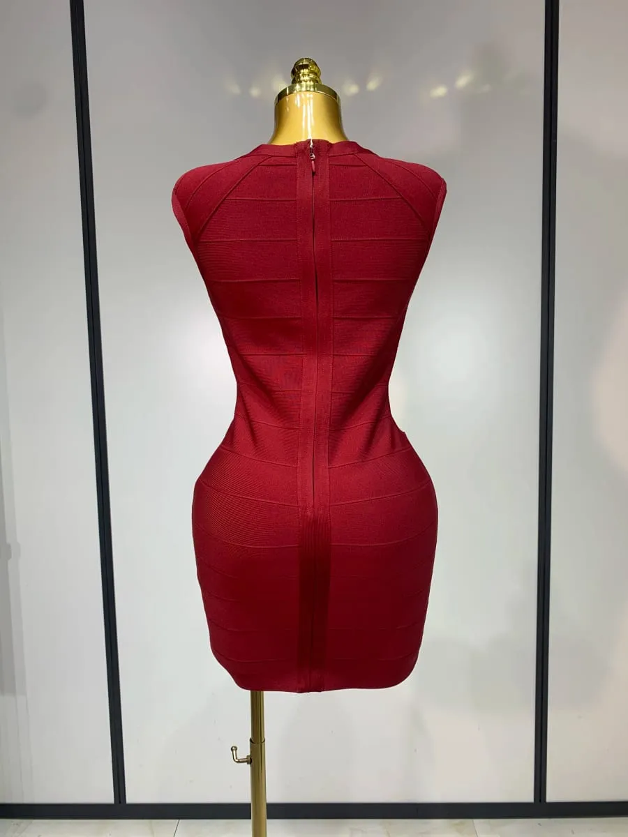 Women Sexy Sleeveless Deep V-neck Bodycon Mini Bandage Dresses Elegant Evening Party Luxury Birthday Club Prom Gown