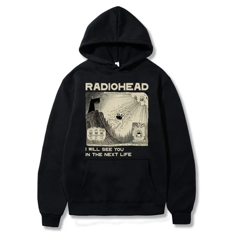 Vintage Rock Grubu Radiohead Kapüşonlu Üst Hip Hop Her Şey Müzik Albümü Baskı Kazak Harajuku Sokak Boyu Kapüşonlular Gençler