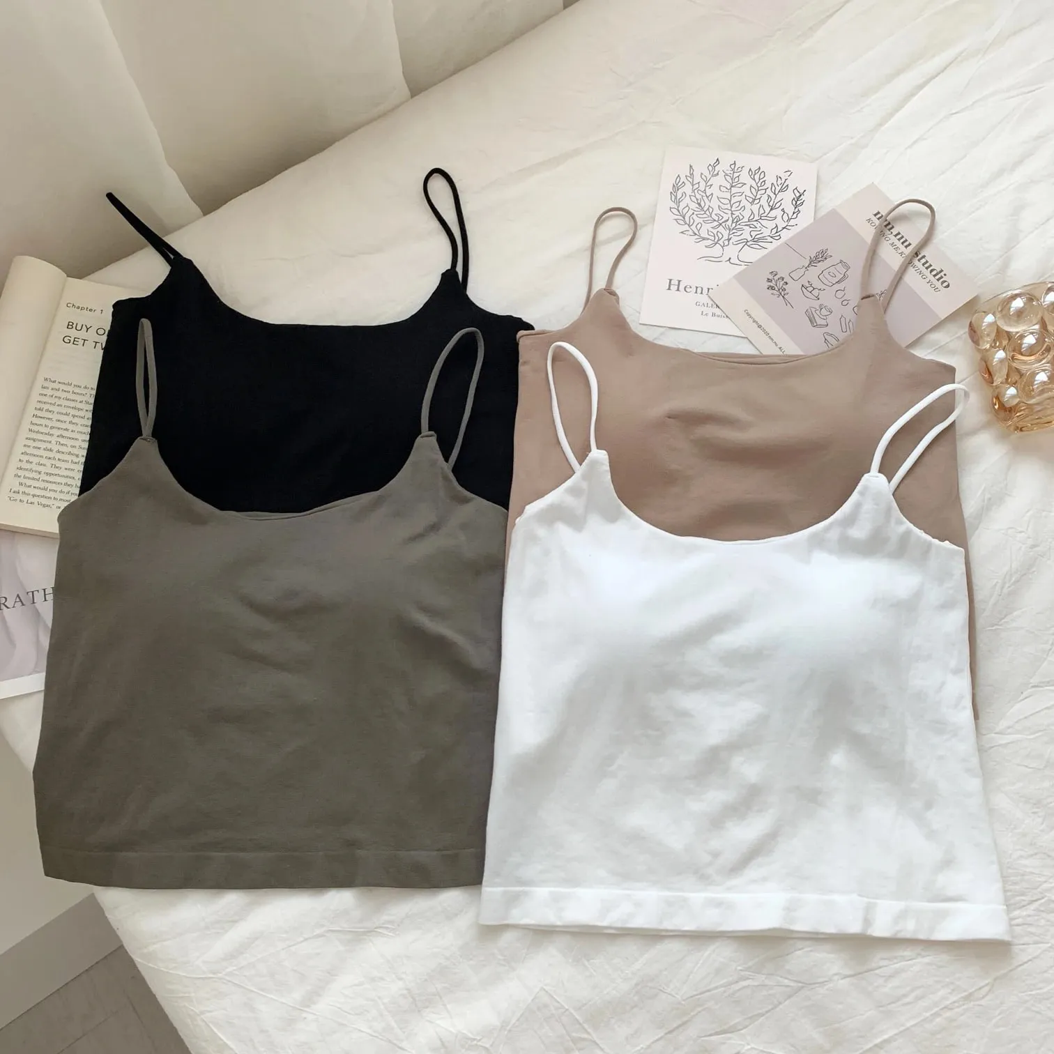 Zjaiss 2026 Summer Pure Desire Sexy Camisole Top Adjustable Spaghetti Strap Crop Top Women's Solid Color Y2K Tank Top