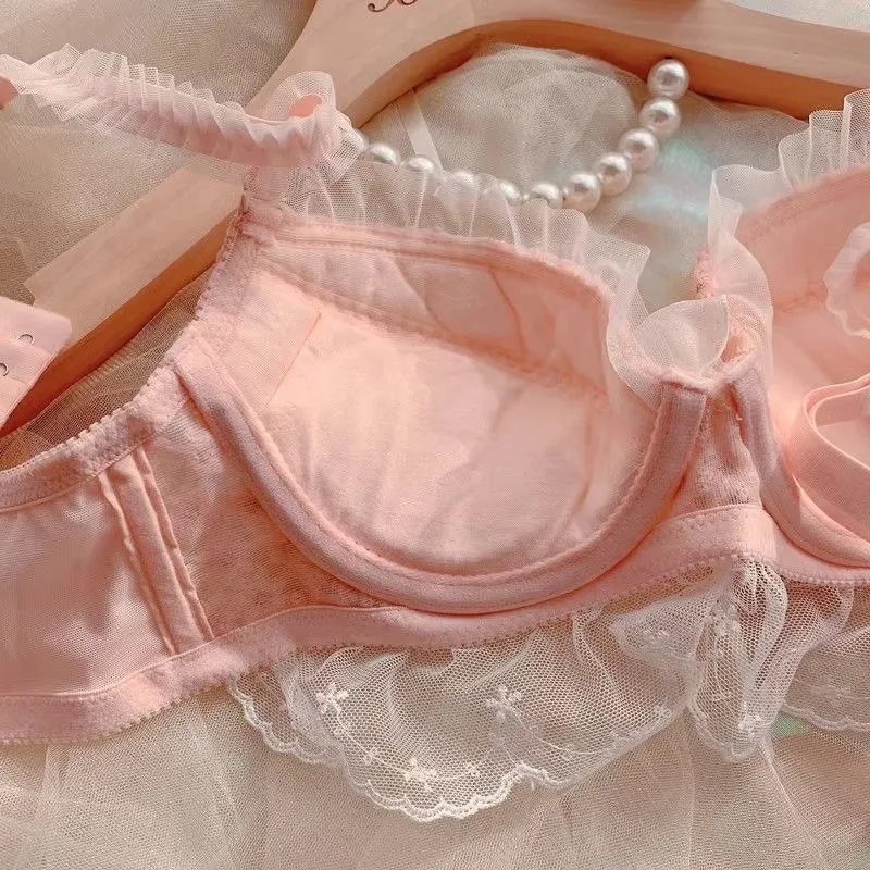 Dámská sada podprsenky a kalhotek Roztomilá krajka s dutou krajkou Spodní prádlo Podprsenka Push Up s vycpaným ocelovým prstenem Pure Sweet Lingerie — image 5