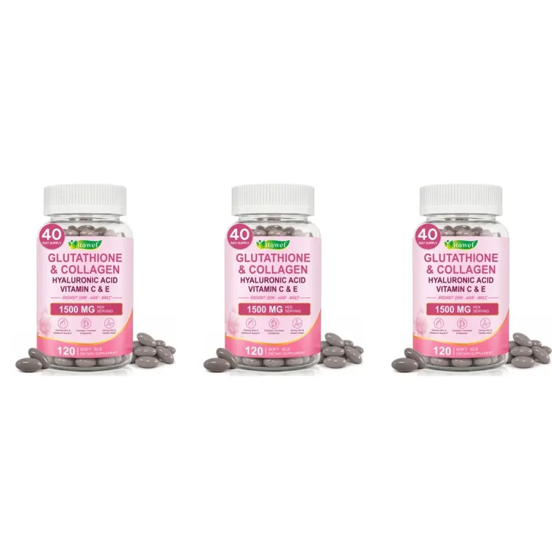 Itawel Collagen Glutathione Softgels Hyaluronic Acid Vitamins C E Para sa Balat Mga Kuko ng Buhok na Suporta sa Pang-adulto at Kagandahan 120 Bilang