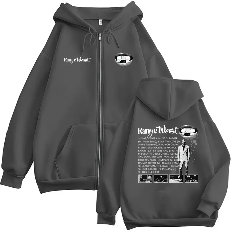 Kanye West Bully Album 2026 Zipper Print Hoodie Men's Gothic Fashion Pullover Sweatshirt Hip Hop Loose Coats Hoodies Streetwear