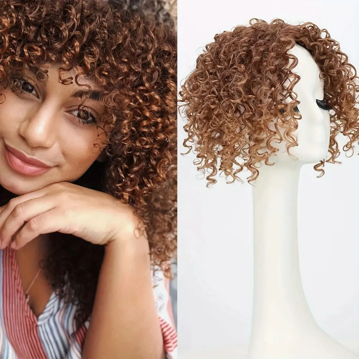 8inch Fluffy Natural Afro Kinky Curly Short Hair Toppers Hairpieces Clip-on Synthetic Hair Pieces for Women with Thinning Hair