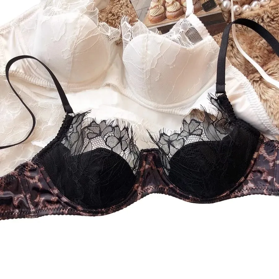 FrenchSexy Lace Leopard Satin Lingerie Suits Transparent Push Up Women Underwear W Cup Thin Cotton Female Bra Panties