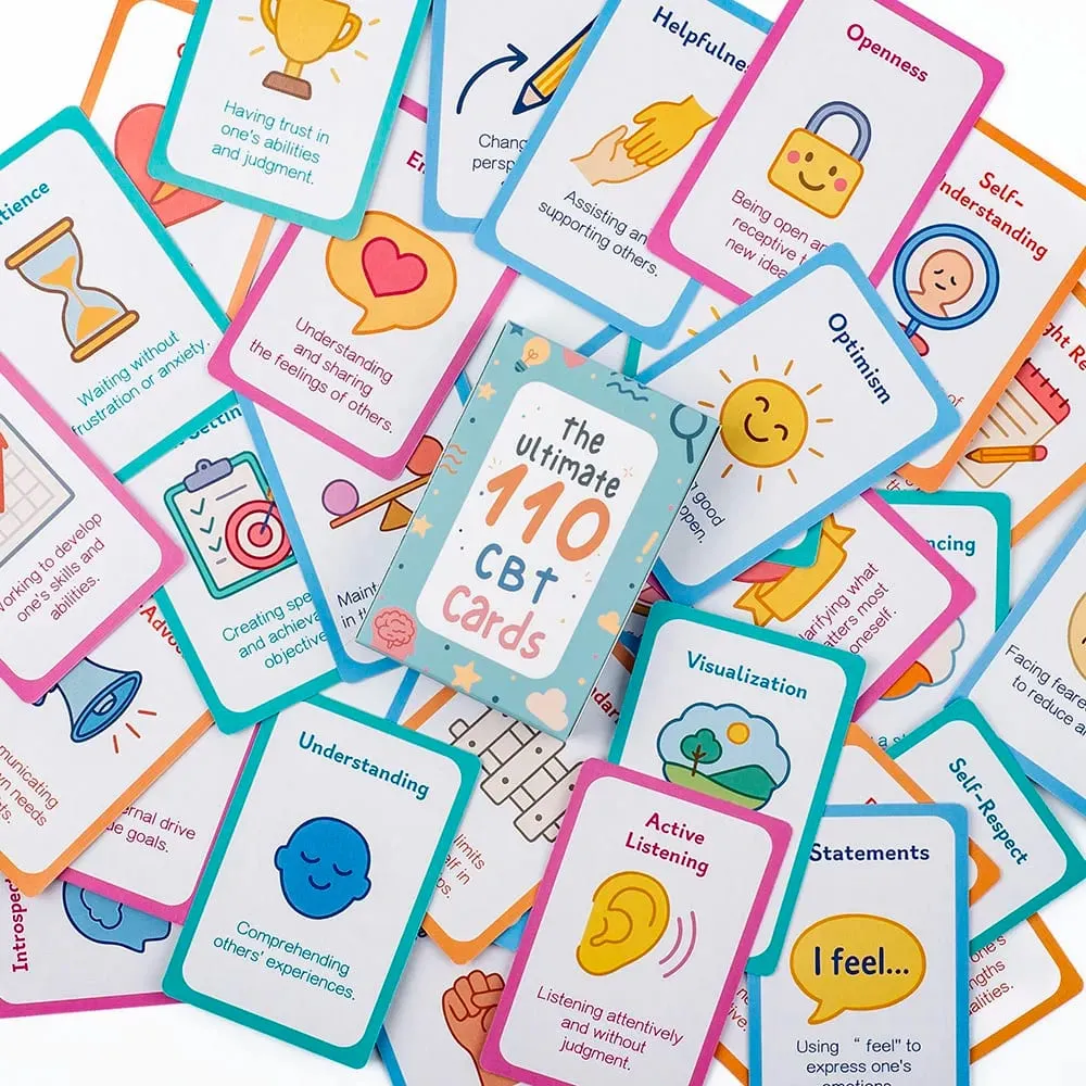 110pcs Adult Mindfulness Cards Emotional Management Supplies Stress Relief Tool Mental Wellness for Teens & Students Board Game
