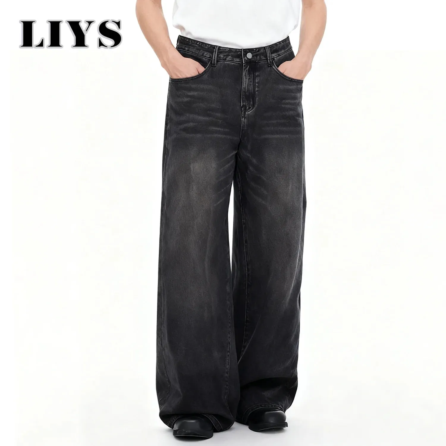 Four Season Men's Jeans Korean Version Student Casual Pant American Retro Gray Black Loose Wide Leg Jean Baggy Men's Denim Pants
