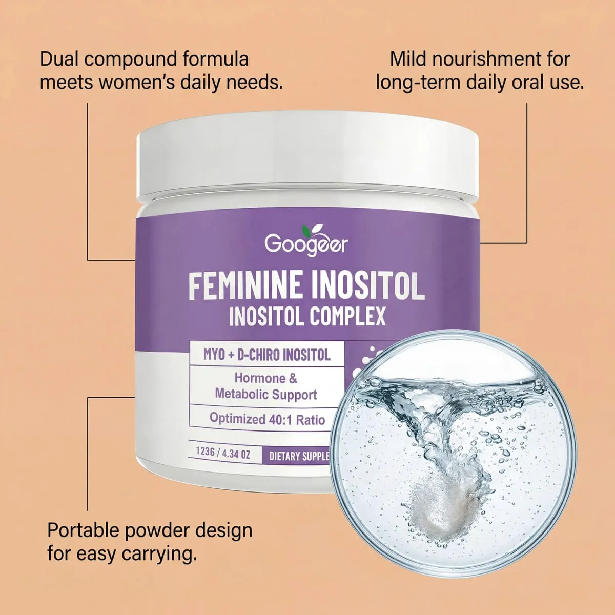 Myo & D Chiro Inositol Powder Supplement Premium Inositol Blend Women's Daily Nutrition Support Metabolism Hormone Balance 123g