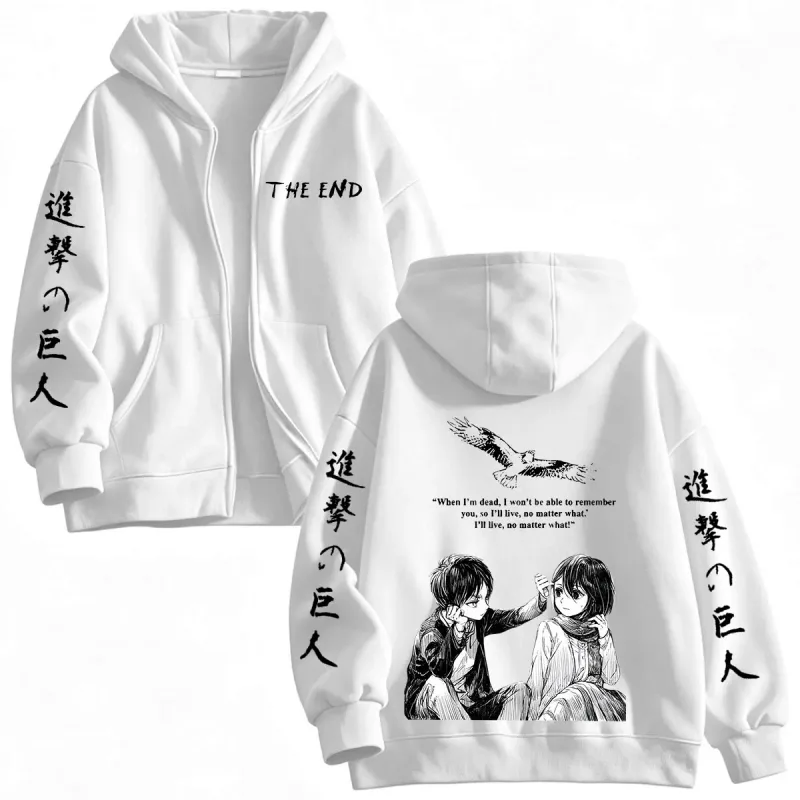 Anime Attack on Titan Mikasa Ackerman Eren Jaeger Zipper Hoodies Men Clothing Long Sleeves Zip Up Hooded Sweatshirt Jackets Coat