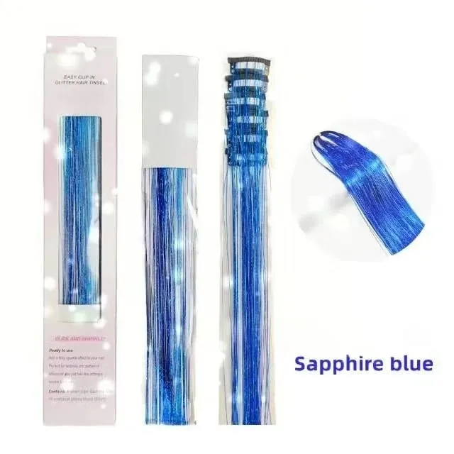 6Pcs Hair Tinsel Clip in Hair Extensions 20 Inch Synthetic Colorful Shiny Sparkle Glitter Tinsel Hair for Women Girls Cosplay