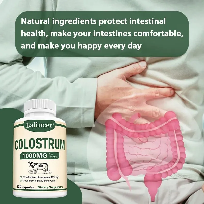 1000mg Grass-Fed Bovine Colostrum Capsules Probiotic Daily Wellness Supplement Supports Gut Comfort Skin & Vitality Balance