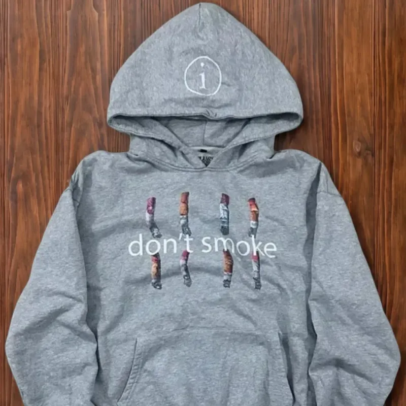 Y2K Gray Sports Hoodie Dont Smoke Print Sweatshirt Men Women Vintage Classic Hip Hop Streetwear Tracksuit Men Clothing Loose Top